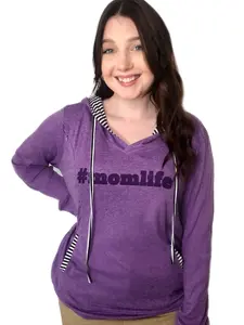 #MOMLIFE Purple Nursing Hoodie - Long Sleeve Lightweight Hoodie Super Soft Cozy with Side Zippers for Breastfeeding Moms Cotton-Polyester Blend Limited Edition