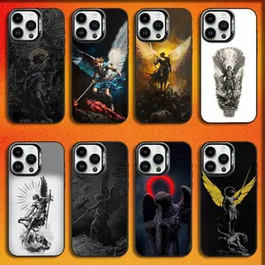 Archangel Michael Cross Phone Case For iPhone 16,15,14,13,12,11,Mini,Pro,E,MAX Black Candy Matte Shockproof Cover