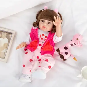 Lifelike Reborn baby girl Doll With Wardrobe, cute face Soft Vinyl Limbs, Weight Cotton Body, Brown long hair, brown eyes, DIY hairstyle Ideal For Emotional Support And Creative Photo Props reborn  girl shaken  baby  simulator  doll