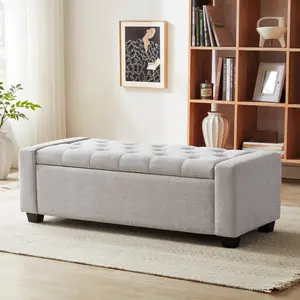Ottoman with Storage, Storage Ottoman Bench with Safety Hinge, Upholstered Storage Bench with Seating for Bedroom, Living Room, Holds up to 330 lb