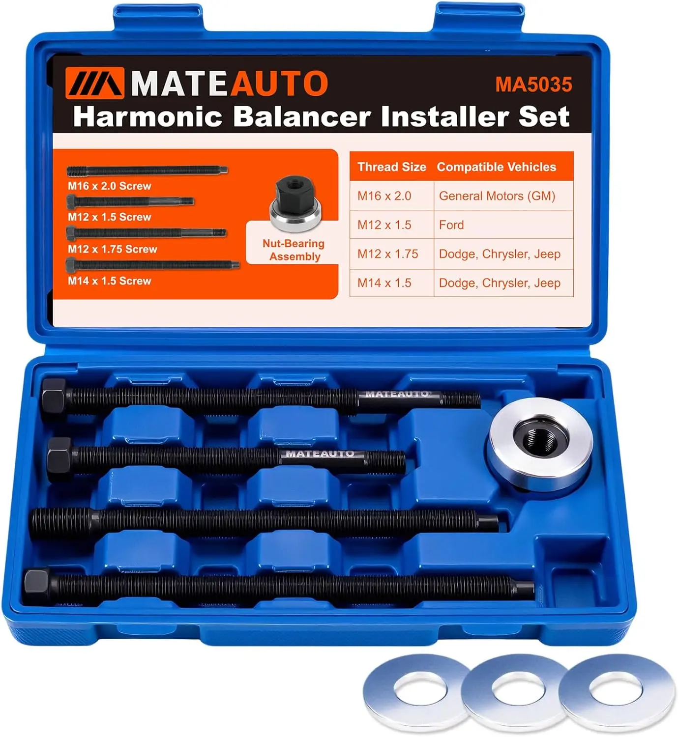 【DealsForYouDays】5Pcs Harmonic Balancer Installer Set, Long Reach Crank Pulley Underdrive Pulley Damper Installation Tool Kit with 4 Adapters, Nut Bearing, Washer Compatible with GM V8 and V6 Engines
