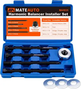5Pcs Harmonic Balancer Installer Set, Long Reach Crank Pulley Underdrive Pulley Damper Installation Tool Kit with 4 Adapters, Nut Bearing, Washer Compatible with GM V8 and V6 Engines