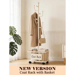Black Coat Rack With Storage Basket, Freestanding Clothes Rack, Coat Rack Stand For Hat Scarves Handbags Clothes, Modern Coat Hanger Stand For Entryway, Moving Storage Rack For Bedroom Living Room Office Hallway Entrance, Easy Access, Hallway Decor Room D