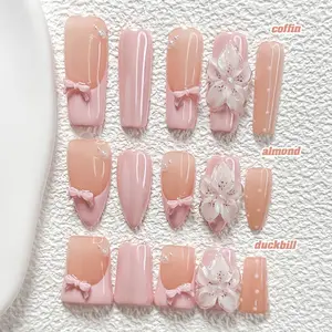 Live | CuraTique | Sakura Bow 10PCS Handmade Press On Nails REUSABLE 3D Gel Spring 2026 / Light Luxury、Lovely、Gorgeous