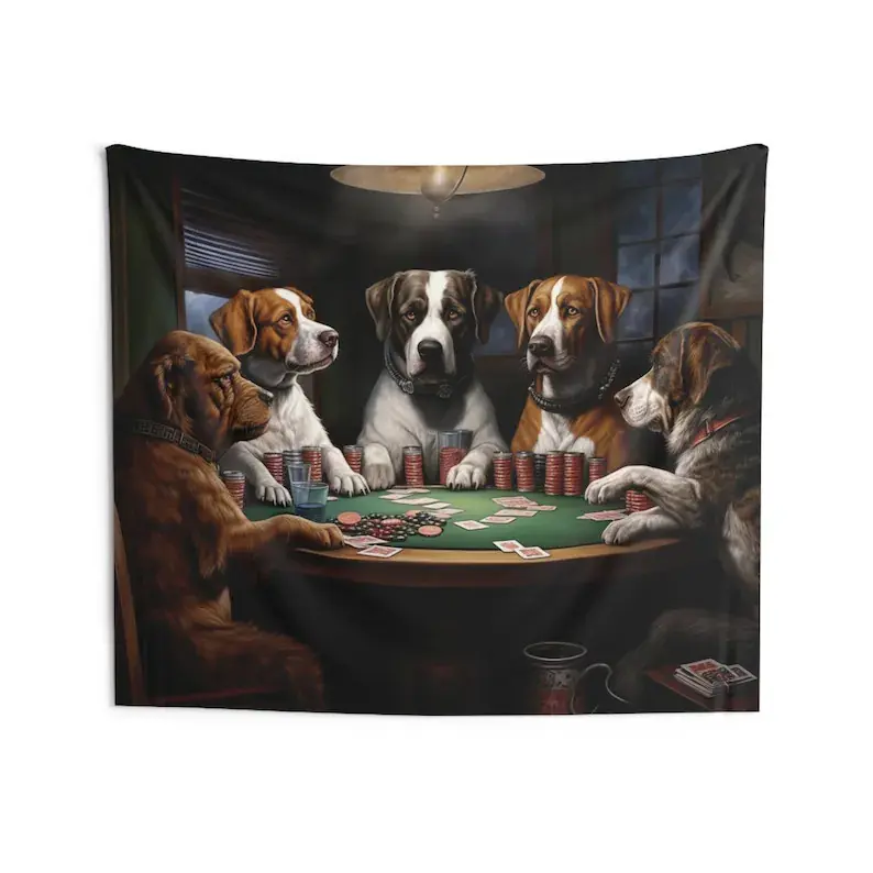 Dogs Playing Poker Tapestry, Lightweight Funny Cards Wall Art Hanging, Cool Unique Landscape Aesthetic Decor for Men’s Bedrooms, College Dorms