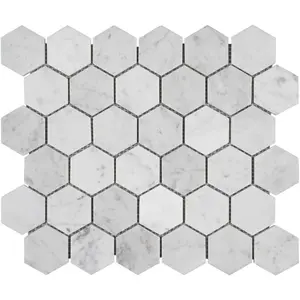 Carrara White Marble Mosaic Tile, Polished, Carrara White Marble Mosaic for Kitchen Bathroom Wall Floor Backsplash Shower, 5 Sheets, 2 Inch Hexagon