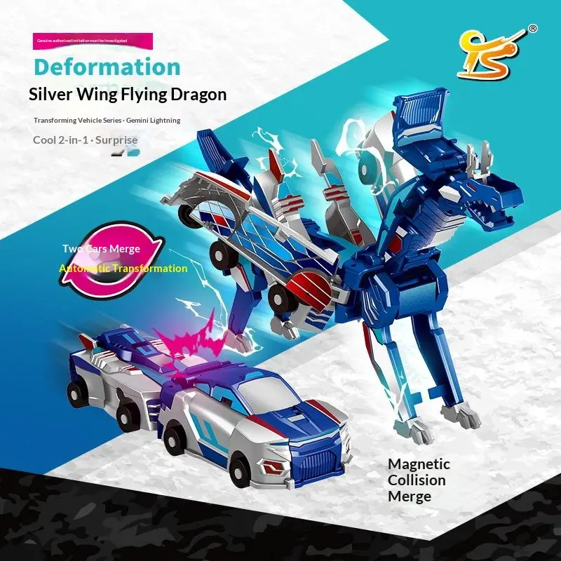 Silver Wing Dragon 2-in-1 Transforming Vehicle Set, Mythical Theme Toy, Safe Plastic, Interactive, Hand Skill-Enhancing Unisex Toy for 10-12 Yrs Vehicle & Mythical Creature Enthusiasts, Chinese Origin