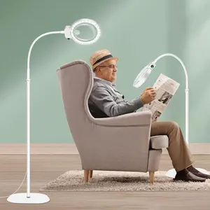 10X 30X Large Magnifying Glass with Light and Stand, 36 LED Flexible Gooseneck Floor Magnifying Lamp, Adjustable Brightness Large Lighted Magnifiers for Reading,Sewing,Crafts,Painting,DIY,White