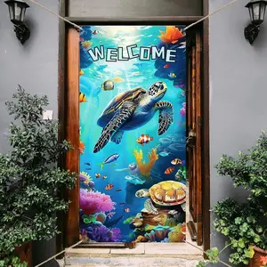 2D Flat Banner Door Cover, Welcome Theme Turtle Door Cover, Summer Beach Door Banner, Nautical Porch Banner, Ocean Animal Party Decorations, Yard Sign Banner, Party Decorations Banners, Outdoor Banners