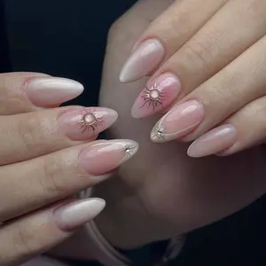 Women's Fashion Wearable Nail Art, Petal Pattern Fake Nails, Removable DIY Nail Extension Kit, Includes Nail File and Jelly Glue