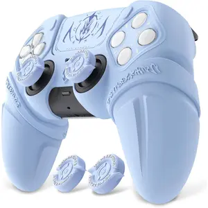 L-RDC003   Runes Edition Silicone Cover Skin for ps5 Controller with Thumb Grips & Touchpad Skin & D-pad Area Sticker, Anti-slip Controller Grip Cover Compatible with ps5 Charging Dock- Blue