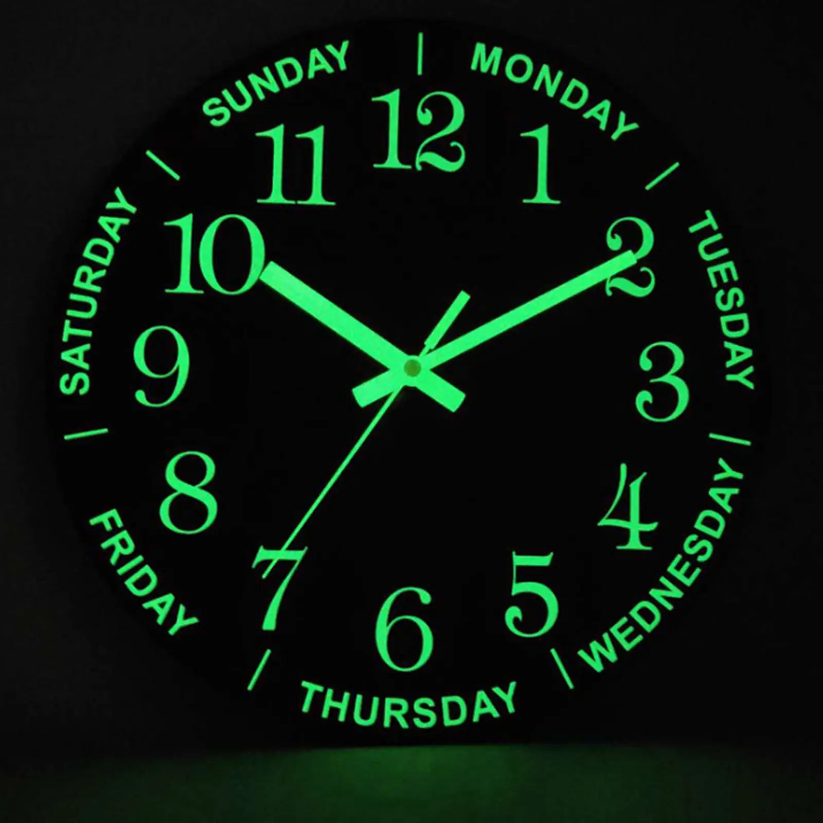 CNCEST 12" Round MDF Wooden Mechanical Wall Clock - Glow-in-the-Dark, Modern Minimalist, Day Pointer, Energy Storage Nightlight, Hangable Indoor Home Decor for Living Room, Office, Indoors