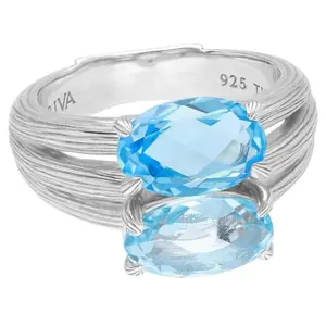 Ariva Sterling Silver 5.40 cttw Blue Topaz Textured Ring