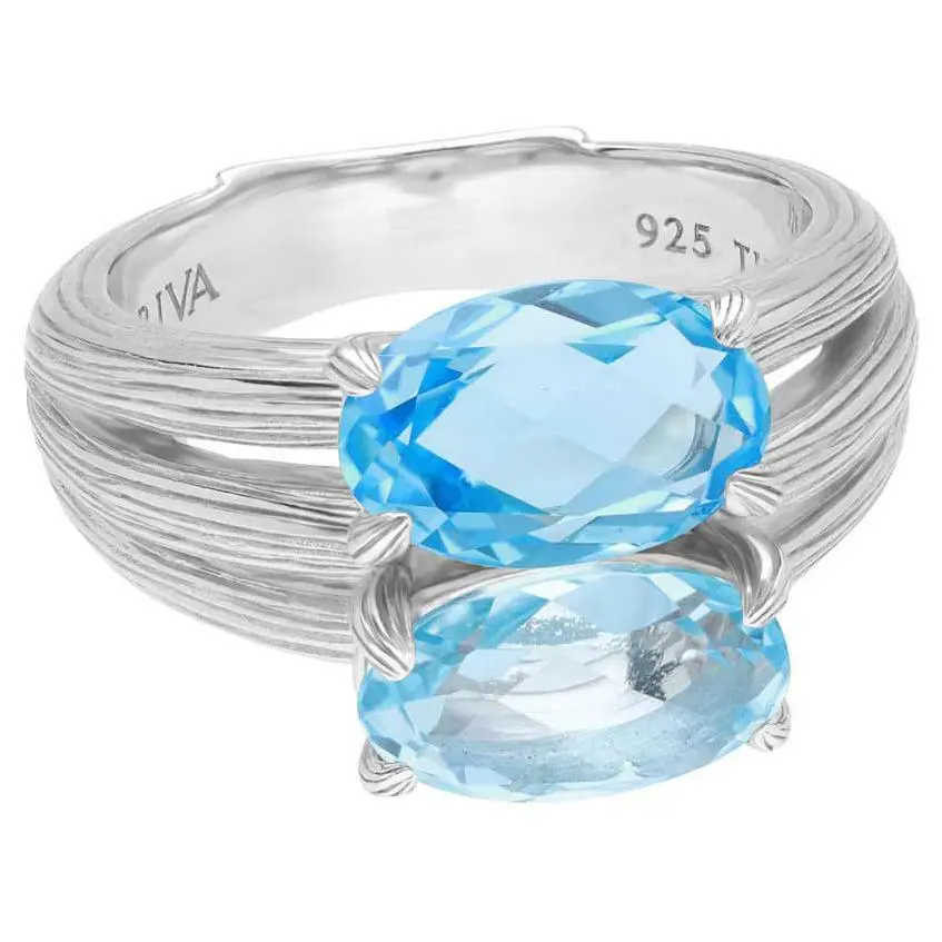 Ariva Sterling Silver 5.40 cttw Blue Topaz Textured Ring