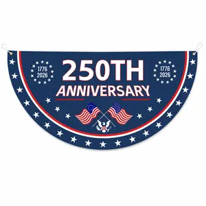 USA 250th Anniversary Weatherproof Polyester Half Circle Fence Banner, 1776-2026 Patriotic Bunting Flag, Fourth Of July Outdoor Porch Party Decoration