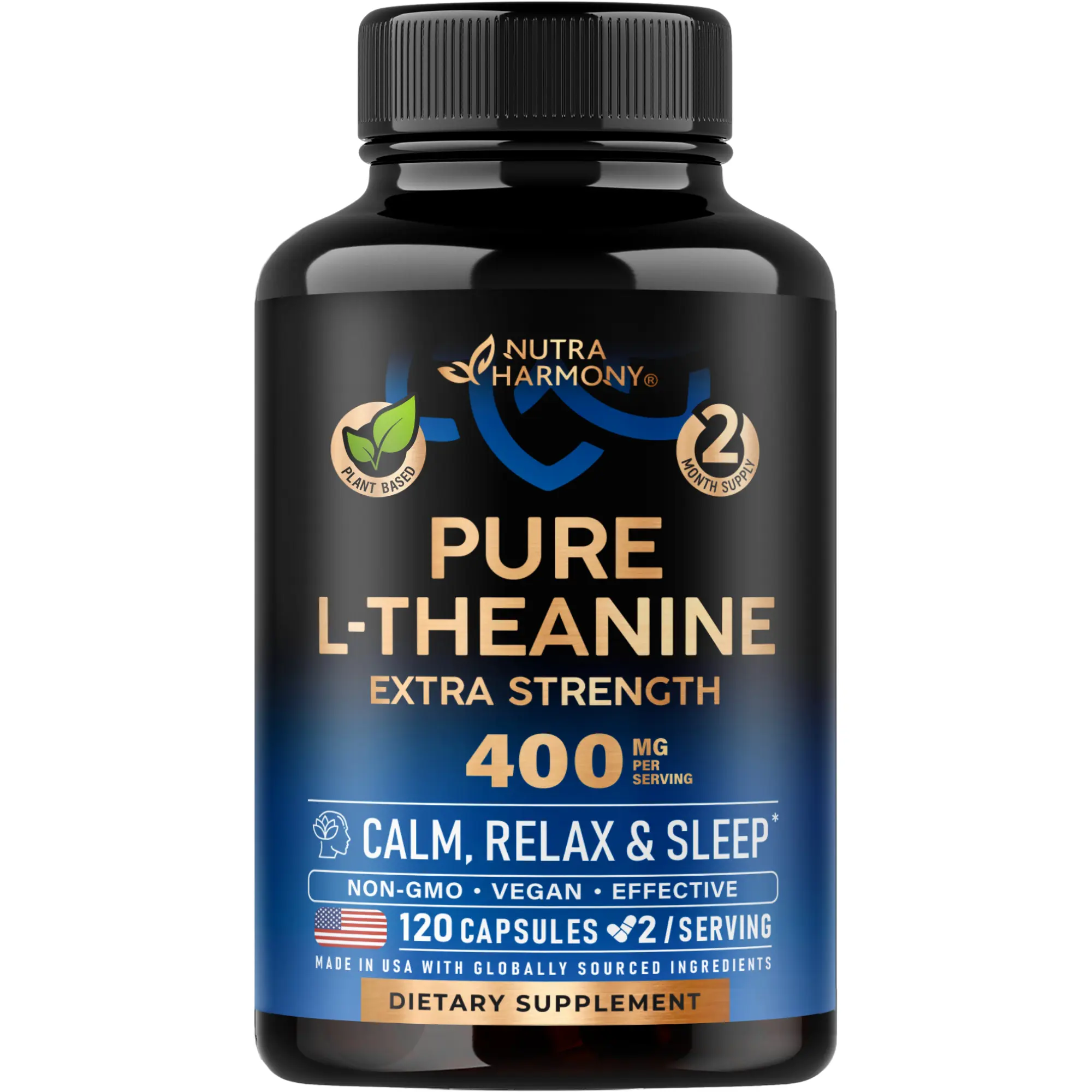 NUTRAHARMONY L-Theanine Supplement 400 mg - Natural Source of L-Theanine for Optimum Healthcare and Vitality