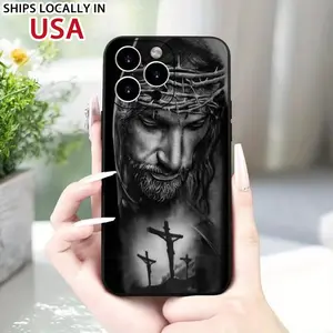Religious Jesus Christ Art Pattern Phone Case, Durable TPU Shockproof Cover with Camera Lens Protector for 11 12 13 14 15 Pro Max, Gift for Faithful Believers