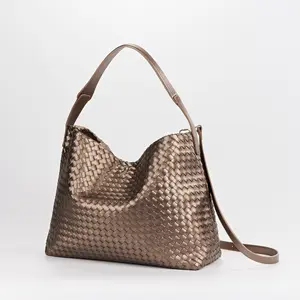 Woven Soft Leather Hobo Slouchy Bag - Handcrafted Large Tote Scandinavian bag In Stock Boho Tote Bags Crossbody Casual woven bag Commuter High-End