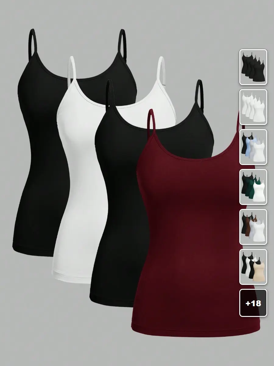AESS 4 Pack Black Camisole Tank Tops Minimalist Stretchy Summer Outfit