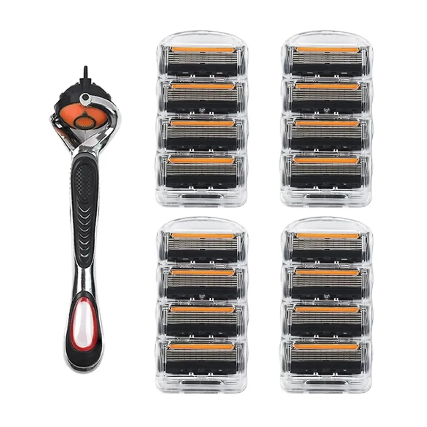 Men's Classic 5-Layer Smoothing Razor Blade Set - 1 Handle with 48 Refills, Facial Grooming Kit for Ultra-Smooth Traditional Wet Shaves, Daily Use Replacement Blade Set, Refillable, Shaving Kit, Replaceable Blade