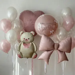 29pcs Cartoon Teddy Bear Aluminum Foil Balloons, Balloon Set, Bow, 30 Inch Heart Balloons, Party Balloons Decorations, Wedding, Birthday, Photo Props