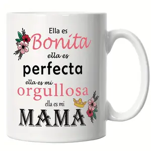 1pc Spanish-Inspired Ceramic Coffee Mug for Mom - 11.1 oz Wide Mouth Cup with "Ella es Bonita" Quote, Perfect Gift for Mother'S Day & Special Occasions, Ideal for Home & Office Use