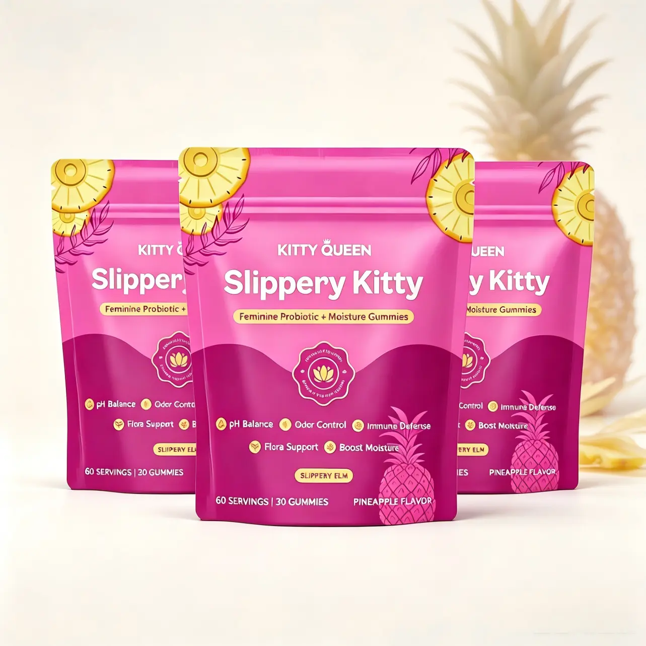 Popular Internet-Famous ‌Women's Probiotic Pineapple Soft Gummies 60 Count Tasty Chewy Multivitamin Fruit Snacks for Leisure & Stress Relief