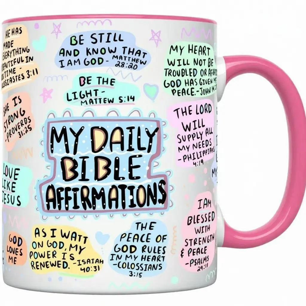 My Daily Christian Mug 15oz with Bible Verse and Scripture for Christmas & Halloween Birthday Gift Jesus Christ Bible Positive Ceramic Classic Beverage Cup,God Bless You MOM,Mother's Day Gift, summervibes