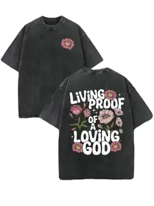 Men's "LIVING PROOF OF A LOVING GOD" Text & Flower Graphic Retro Double-Sided Water Wash T-Shirt Vintage Streetwear for Christmas Thanksgiving Cyber Monday