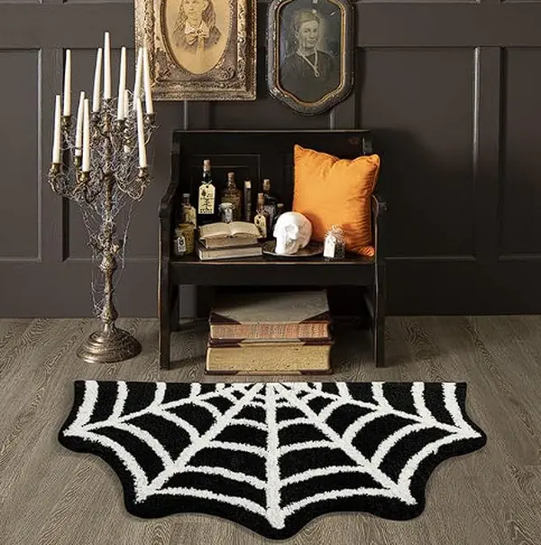 Estmy Gothic Rug Spider Web Indoor Halloween Rug 2x3, Plush Gothic Cute Fun Halloween Bathroom Rugs Non Slip Kitchen Rug Washable, Halloween Throw Area Rugs for Front Door Porch Indoor Doormat