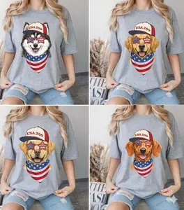 Cool Patriotic Dogs USA 250 Graphic Tee, 50 Breeds America's 250th Anniversary T-Shirt, Puppy Shirt, Sport Grey Cozy Gildan Unisex Pet Lover Gift
