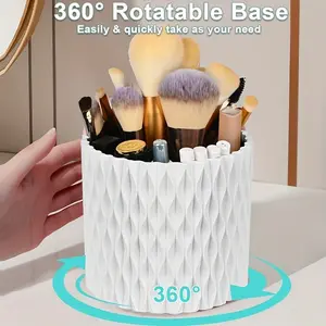 New 360° Rotating Makeup Brush Holder, Textured Plastic Storage Box, Ideal for Vanity, Bathroom, Office Desk Organization