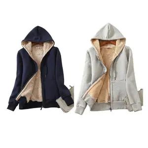 Womens Zip Up Hoodies Sherpa Lined Fleece Thermal Jacket Full Zip Winter Warm Casual Thick Coats Pockets