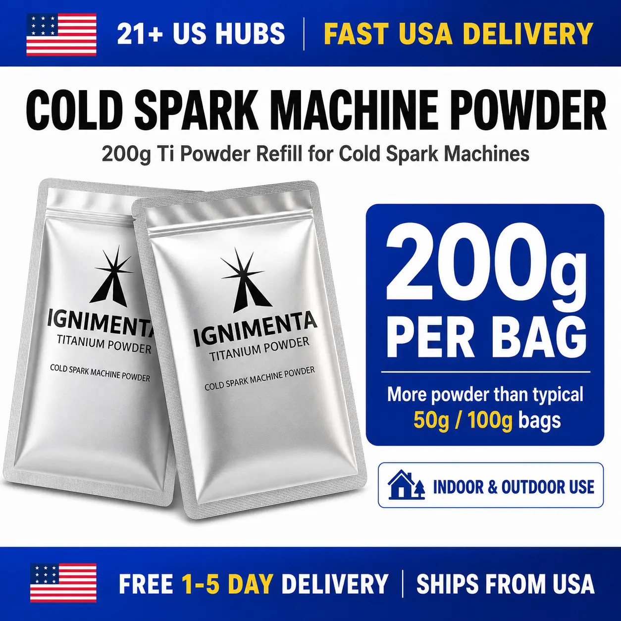 2-50 Bags x 200g Cold Spark Machine Powder, Indoor/Outdoor Anti-Clog, No Residue Titanium Powder for Weddings, DJ Sets, Parties & Stage Events