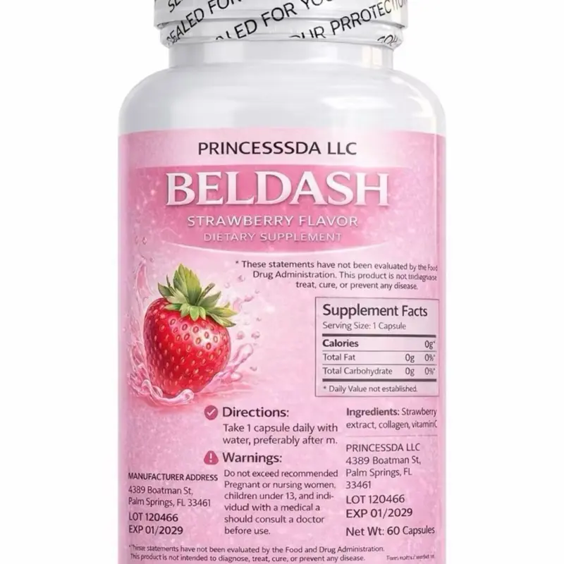 BELDASH Strawberry Flavor Dietary Supplement – Collagen & Vitamin C Capsules (60 Count)