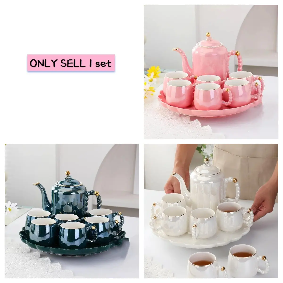 8-Piece Ceramic Water Set, 1.2L Kettle, 6 Cups, 13in Tray, High-End Ceramics, Perfect Gift for Parents, Creative Kitchenware，Boxed gift, Tea Sets