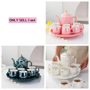 8-Piece Ceramic Water Set, 1.2L Kettle, 6 Cups, 13in Tray, High-End Ceramics, Perfect Gift for Parents, Creative Kitchenware，Boxed gift, Tea Sets