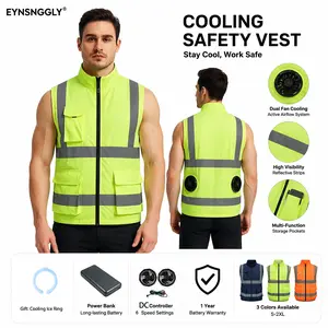 EYNSNGGLY 2 Pack Cooling Fan Vest for Men & Women, Reflective Safety Work Vest, Dual 12000RPM Fans, 20000mAh Battery, Up to 18H Runtime