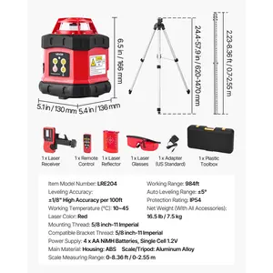 VEVOR Rotary Laser Level Kit, 984ft 360-Degree Self Leveling Red Horizontal Laser Transit, with Tripod, Receiver, Remote Control, Scale, Toolcase, IP54 Waterproof, 0.12in/100ft Precision for Construction