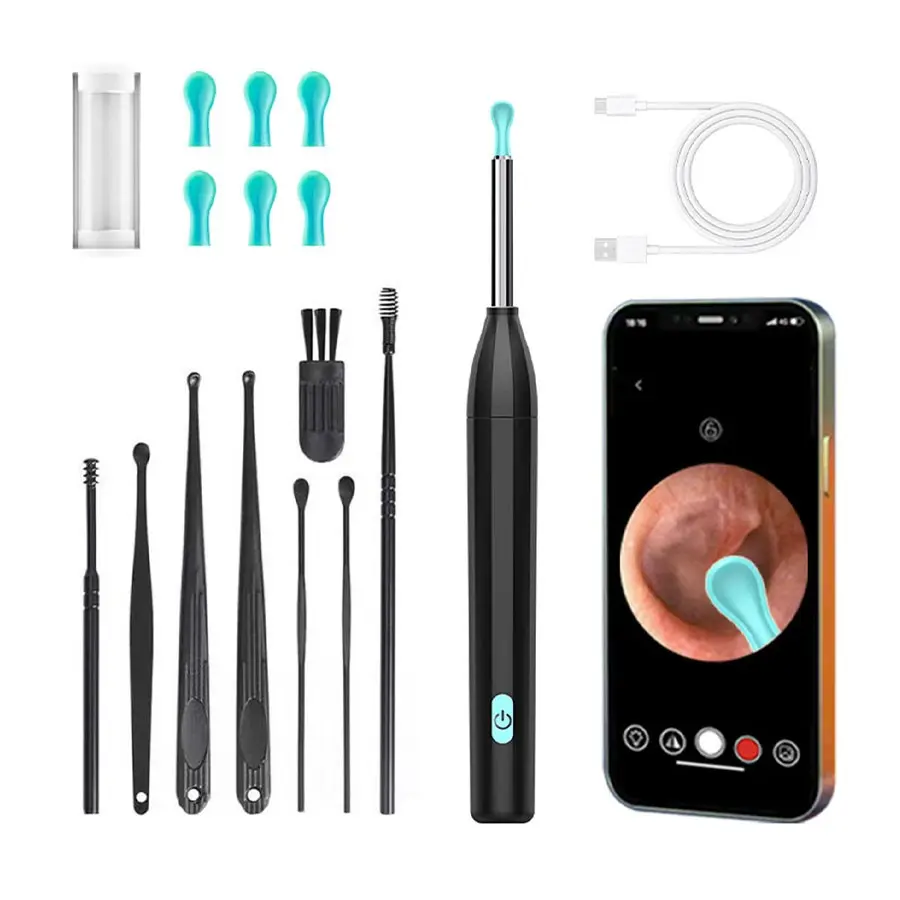 High-Definition Wireless Otoscope Set, HD Waterproof Ear Cleaner with Camera, 15-Piece Ear Cleaning Kit, Ear Cleaning Tools, Compatible iOS & Android Devices, Earwax Removal Kit, Earwax Remover Tool, Ear Canal Cleaner