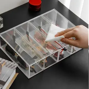 Acrylic Transparent Sunglasses Box, 4-Layer Display Rack, Dustproof Contact Lens Storage Case, Large Capacity Desktop Organizer