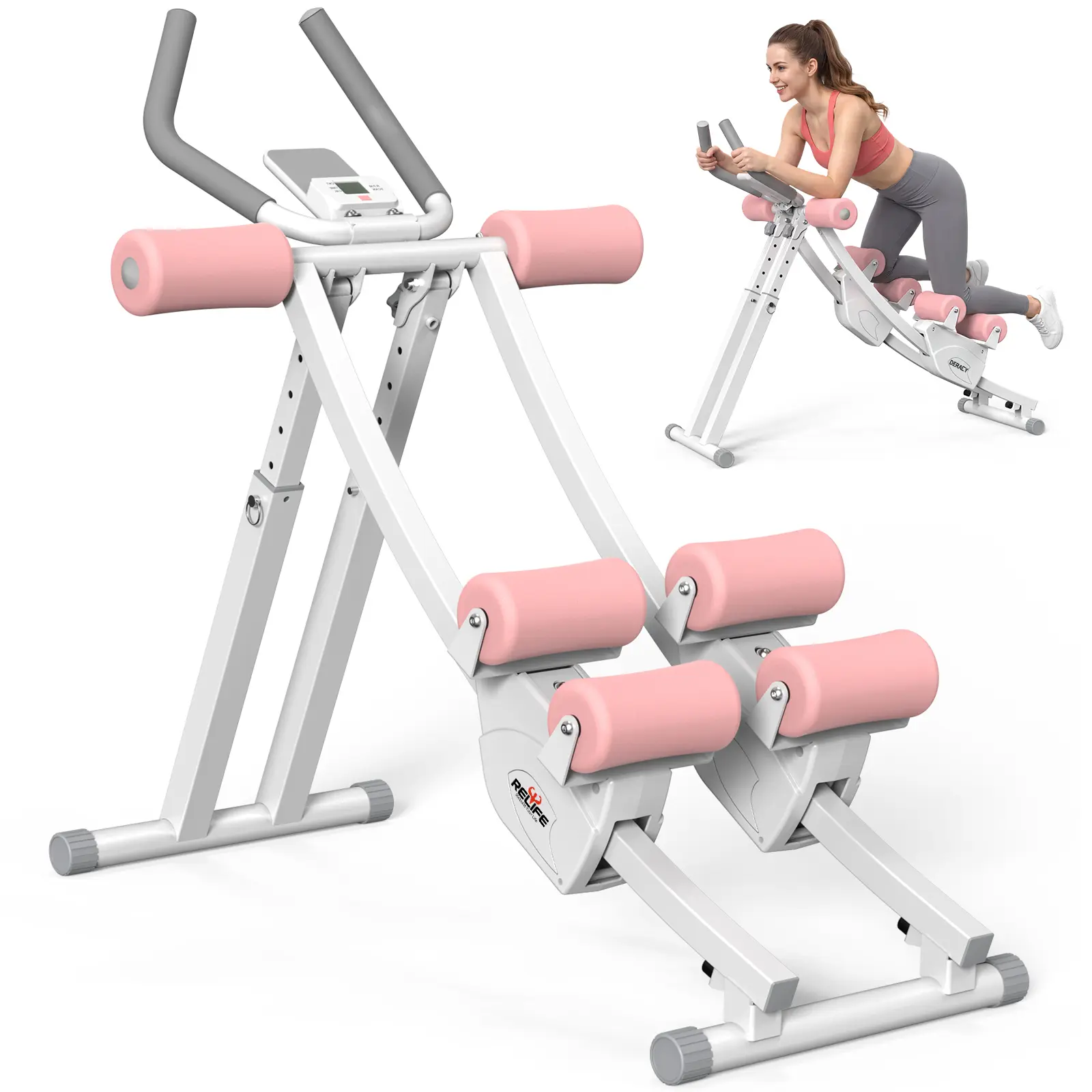 RELIFESPORTS Dual Track Ab Trainer Machine with LCD Monitor,dual track ab trainer, foldable ab machine, Height Adjustable Foldable Home Gym Workout Equipment for Daily Indoor Training