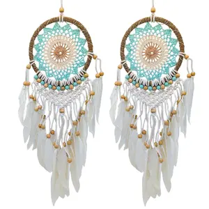-Pack Handmade Dreamcatchers – Boho Feather Wall Hanging Décor, Macrame Crochet Dream Catchers for Bedroom, Living Room, Nursery – 3 Color Options (Mint Green, Rainbow Mandala, White) – Home Décor, Spiritual Ornament, Bohemian Gift