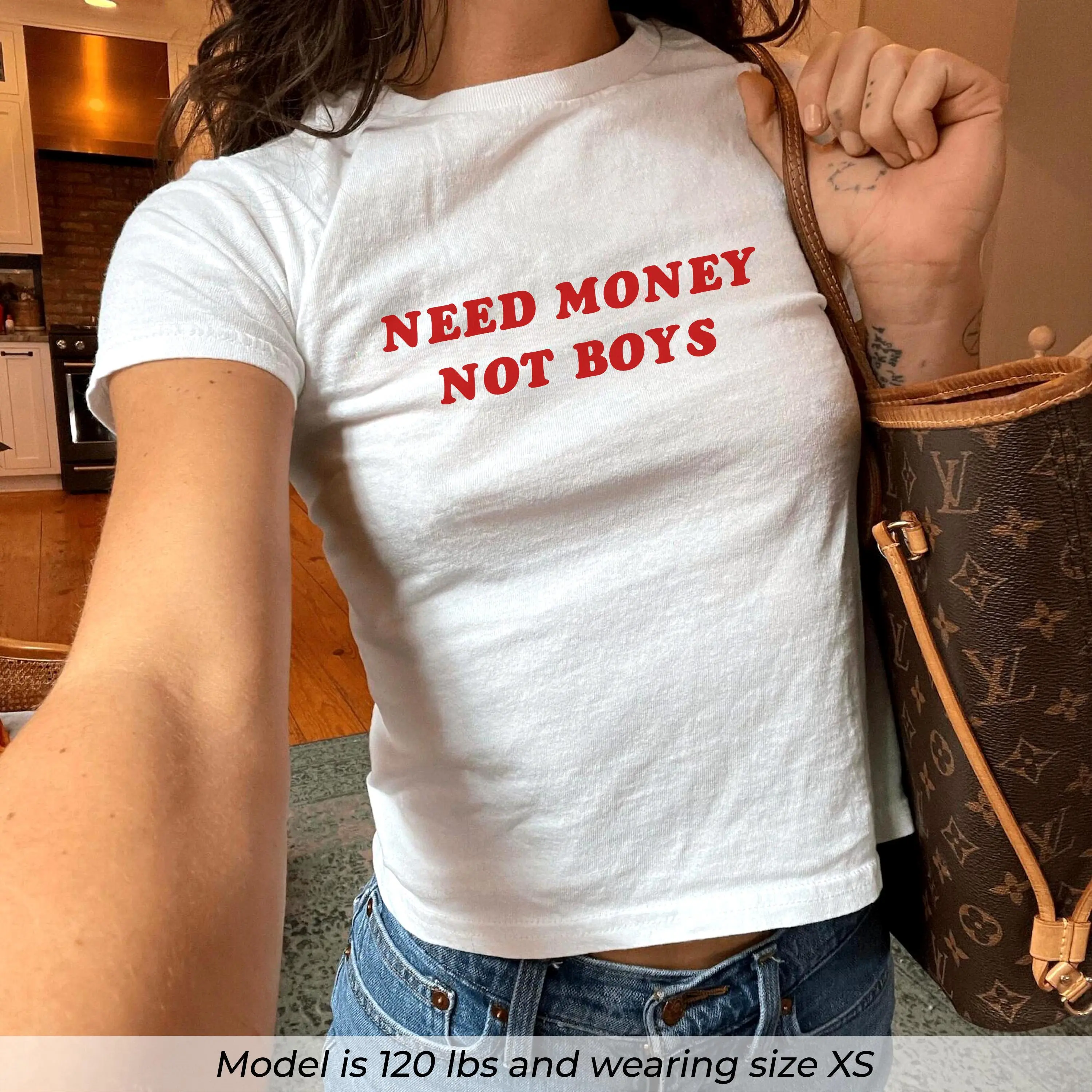 Need Money Not Boys Baby Tee Independent Woman Crop Top Red Sassy Meme Shirt Y2k Baddie Aesthetic Tee Baby Tee For Women Graphic Tee