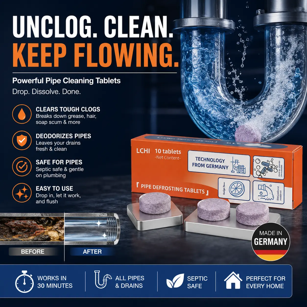 Household Foam Drain Unclogger - Effective Hair Clog Remover, PVC Pipe-Safe Cleaner for Slow-Draining Pipes, Bath & Kitchen Maintenance, 3-Day Limited Free Gifts
