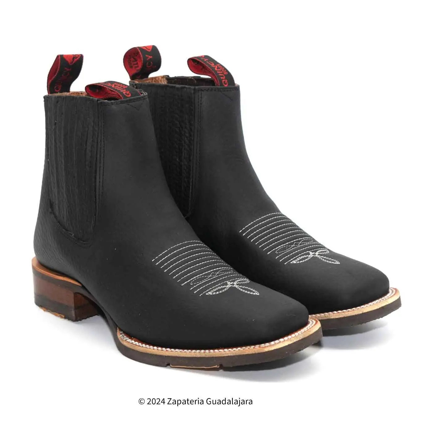 Black Square toe rubber sole leather boots-H42H0527