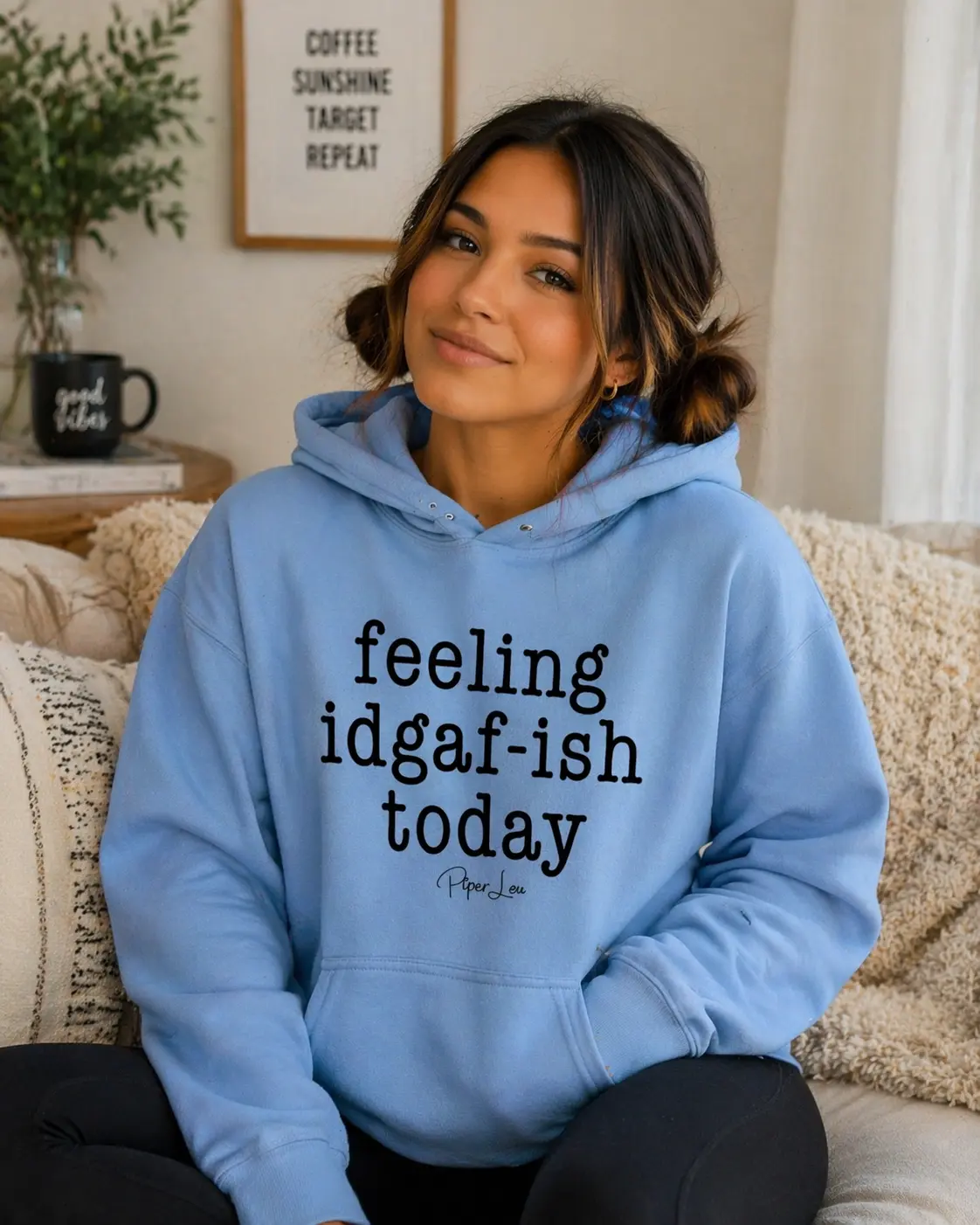 Feeling IDGAFish Today Graphic Hoodie - Soft 50% Cotton 50% Polyester Cozy Hoodie with Double-Lined Hood and Front Pouch Pocket, Casual, Tops, Spandex, Fabric