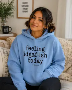 Feeling IDGAFish Today Graphic Hoodie - Soft 50% Cotton 50% Polyester Cozy Hoodie with Double-Lined Hood and Front Pouch Pocket