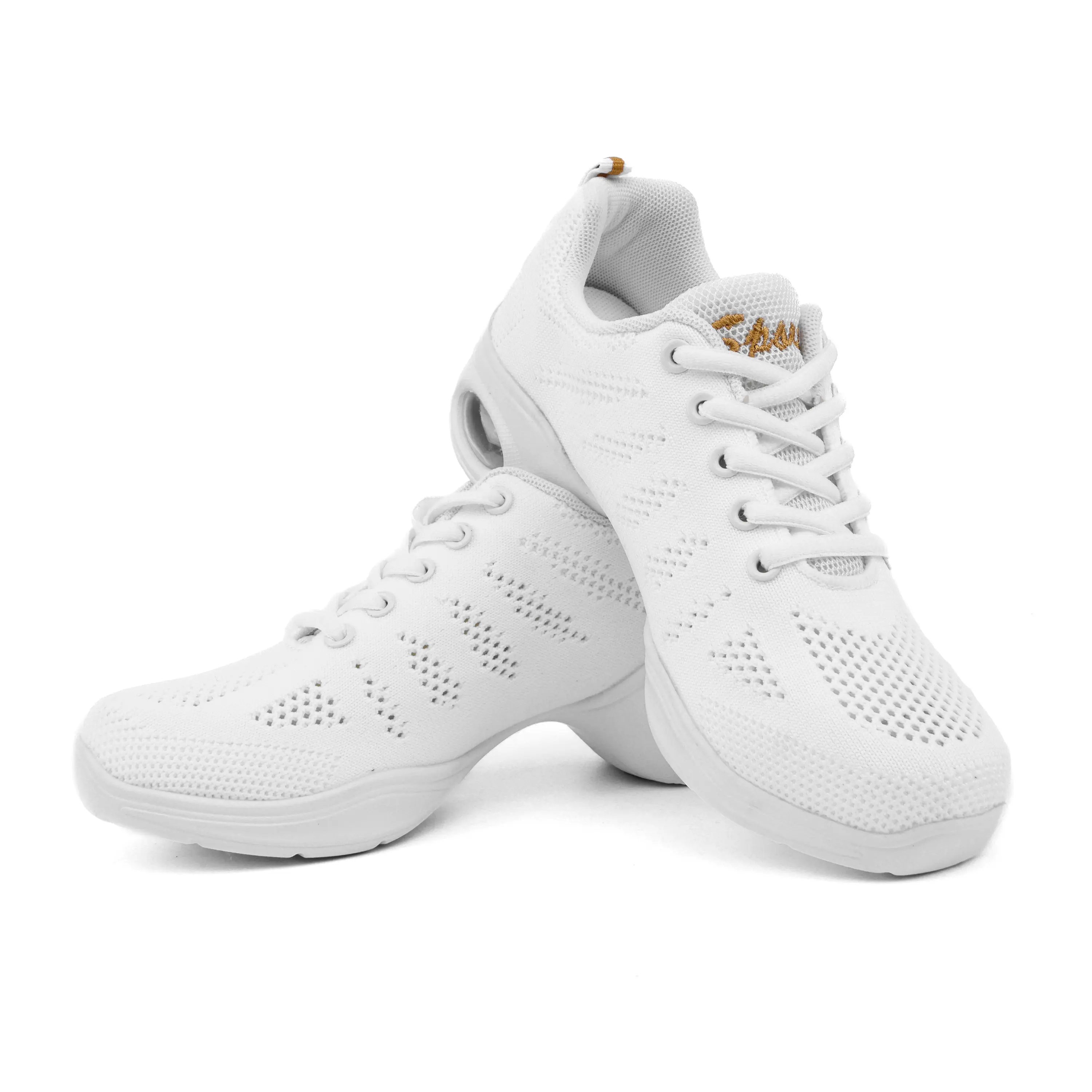 Linodes Women's Breathable Fabric Dance Sneaker with Split Sole and Air Cushion, Lace-up Dancing Shoes for Jazz & Walking, Dance Footwear