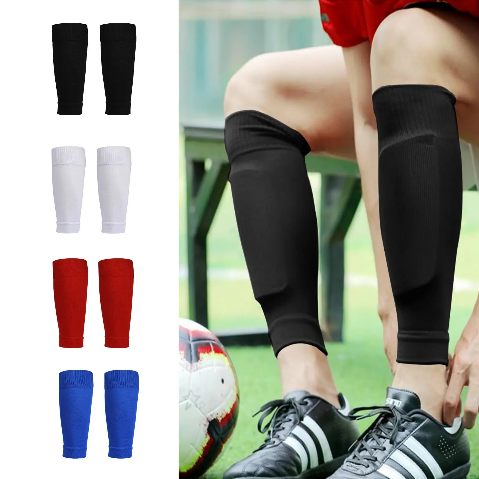 Lpxpass Football Shin Guard Sleeves, Adult Soccer Accessories, Breathable Mesh Nylon, Over-Calf Fit, Double-Layer, Non-Slip Beam Mouth Protective Gear for Soccer, Cycling, Adults